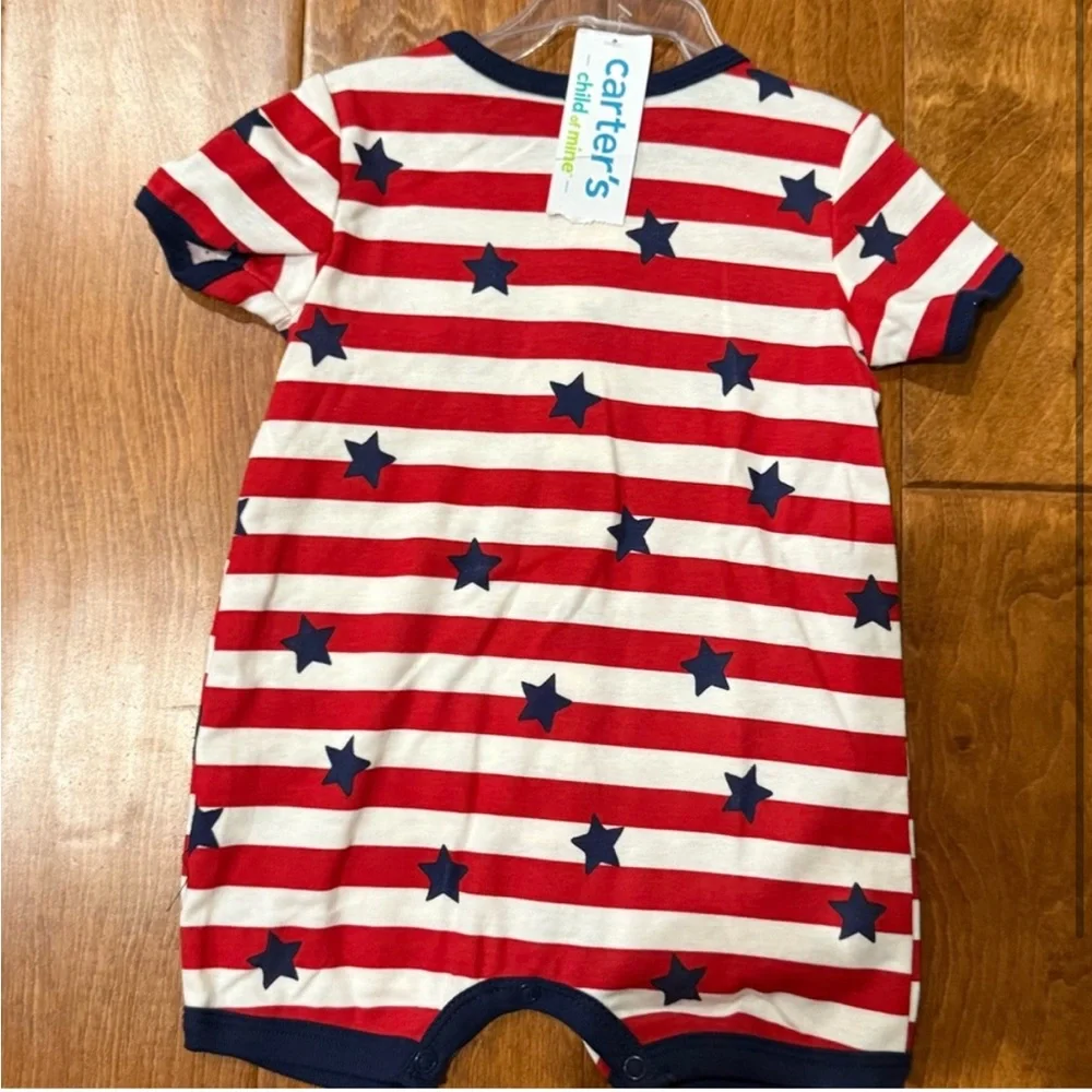 NWT Size 3-6 months Carter's Red and White Striped Baby Romper with Blue Stars